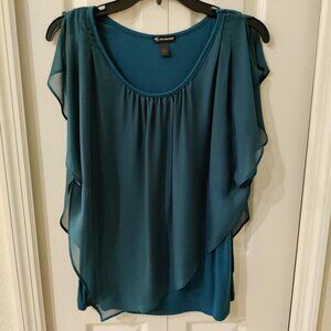 New Directions Women's Teal Tank Overlay Blouse Top Medium NWT